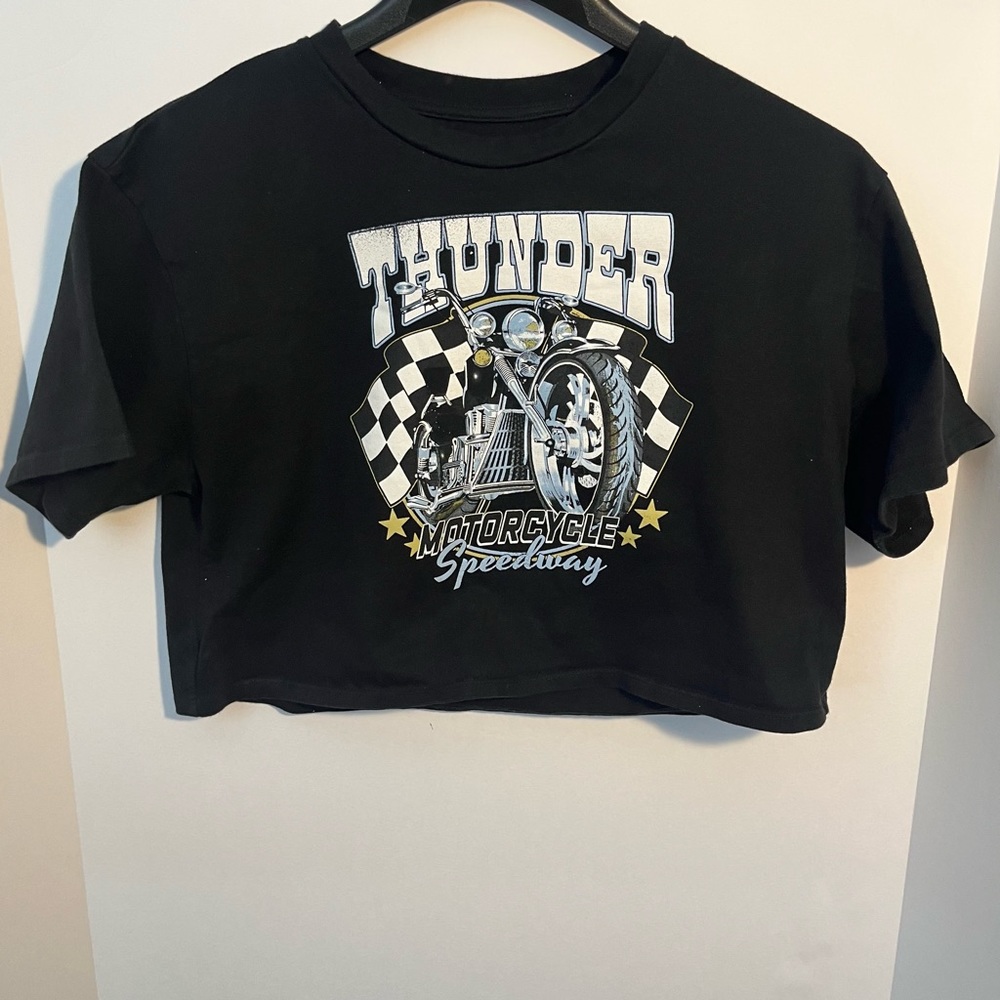 Thunder Motorcycle Speedway Cropped T Shirt US Large